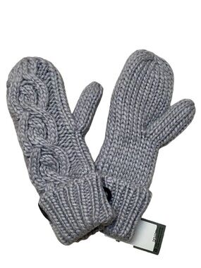 Rella Gray Cable Knit Merino Wool Lined Mittens One Size NWT